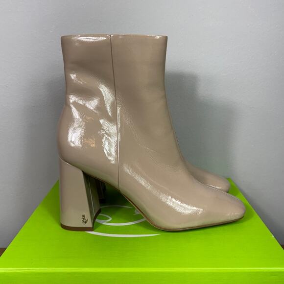 New Sam Edelman Codie Square Toe Bootie in Chai Latte Patent Women's Size 10 - Picture 5 of 9